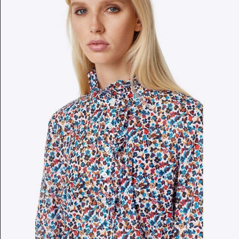 Tory Burch Wildflower Deneuve Tunic Top Sz:XS 100% Cotton Floral Popover NWOT - Picture 2 of 4
